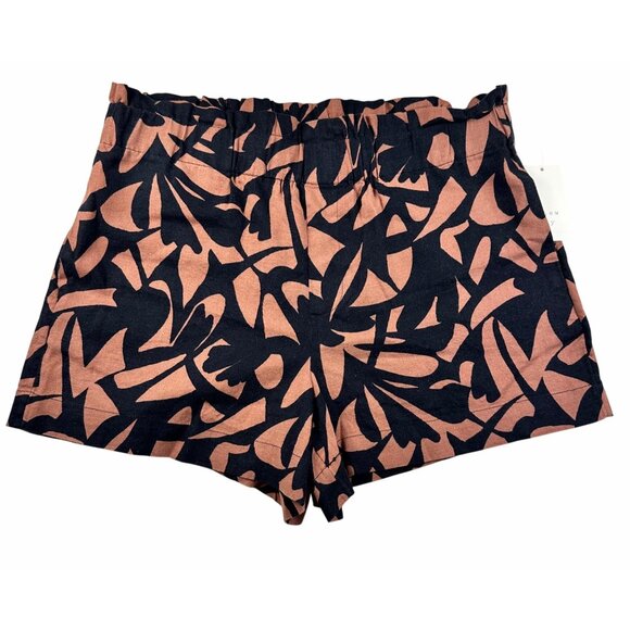 A New Day Womens Shorts Black Brown Sz L Tribal Print Linen Blend Comfy Vacay - Picture 2 of 9
